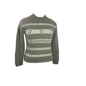 Vintage Structure 100% Lambswool Sweater XL - Fair Isle Knit - Green & White
